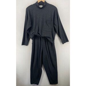 ZIKI Outfit M Cotton Knit Mock Long Sleeve Top & Tapered Pants Gray USA Vintage